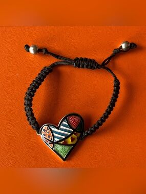 Y2K Romero Britto Pop Art style enamel heart adjustable cord bracelet,